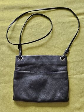 Margot Black Leather Crossbody with Brown Fabric Interior